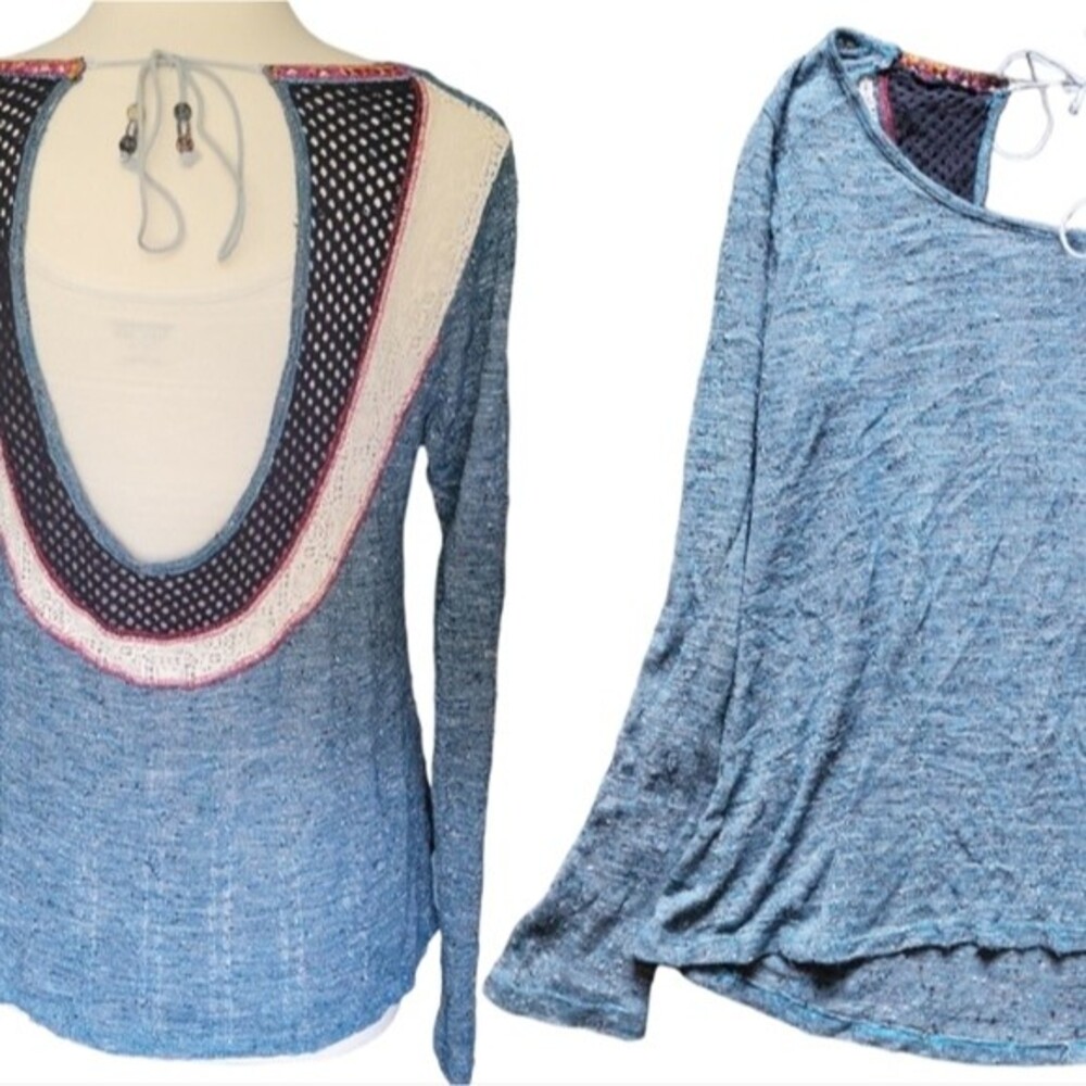 Beautiful Blue Boho Open Back Top
